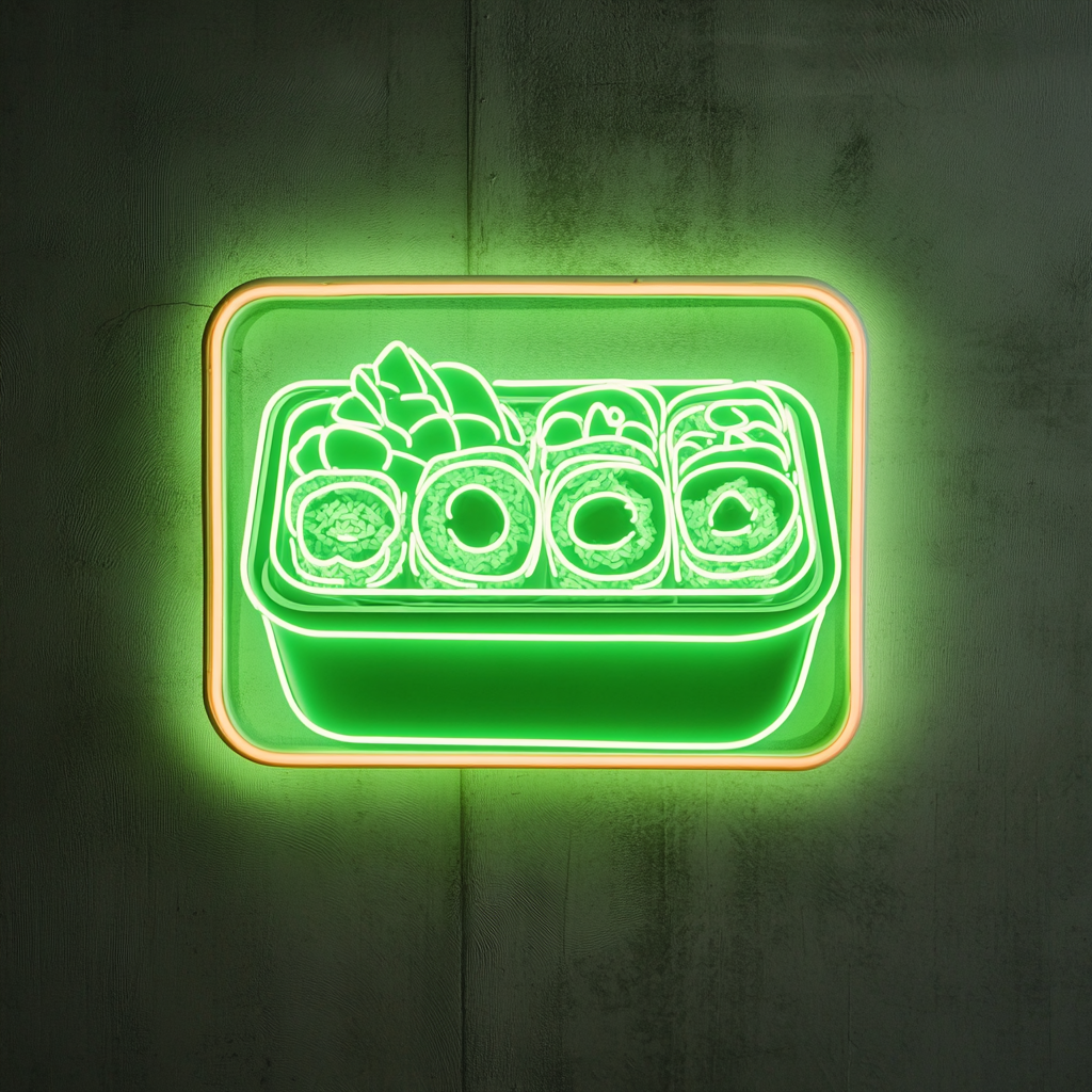 Bento Box with Sushi - Green Neon Sign, 24 Inches