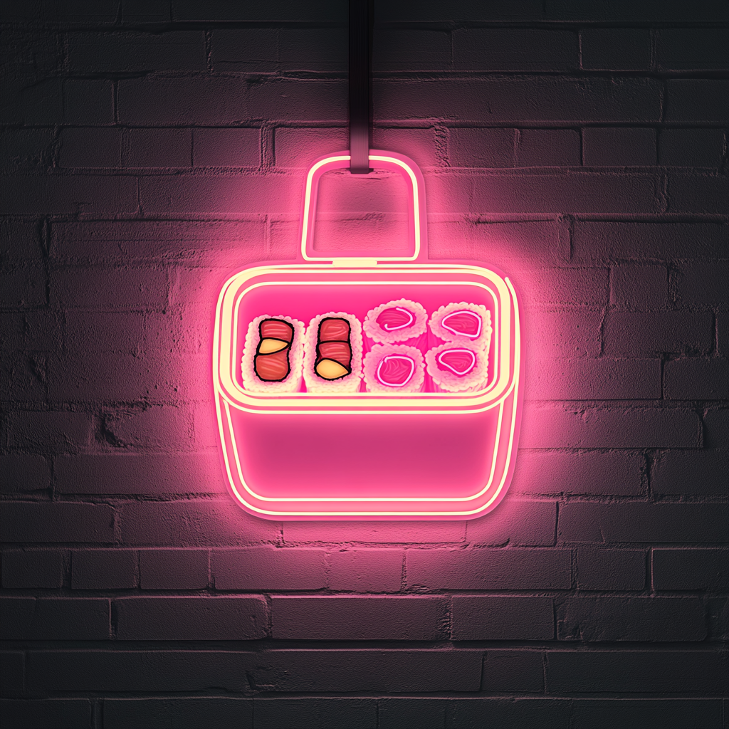 Bento Box with Sushi - Pink Neon Sign, 18 Inches