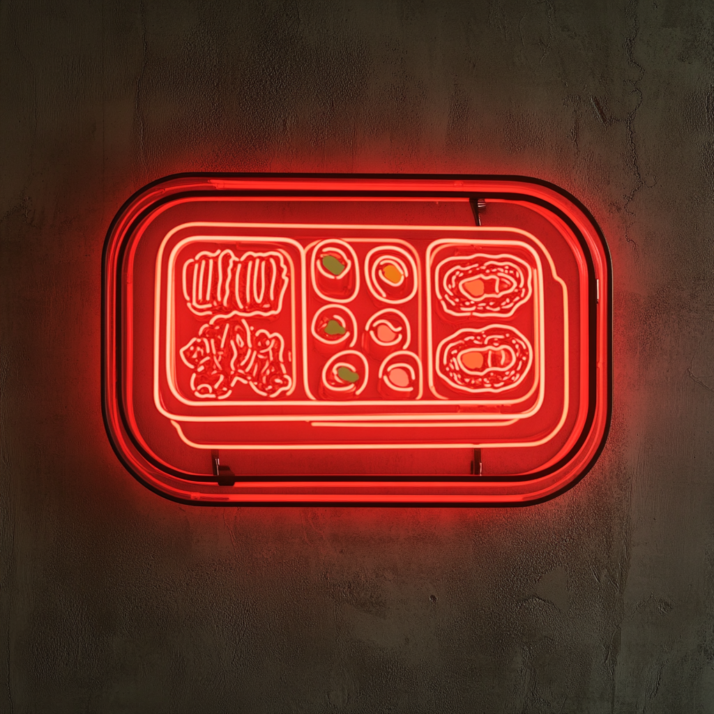 Bento Box with Sushi - Red Neon Sign, 24 Inches