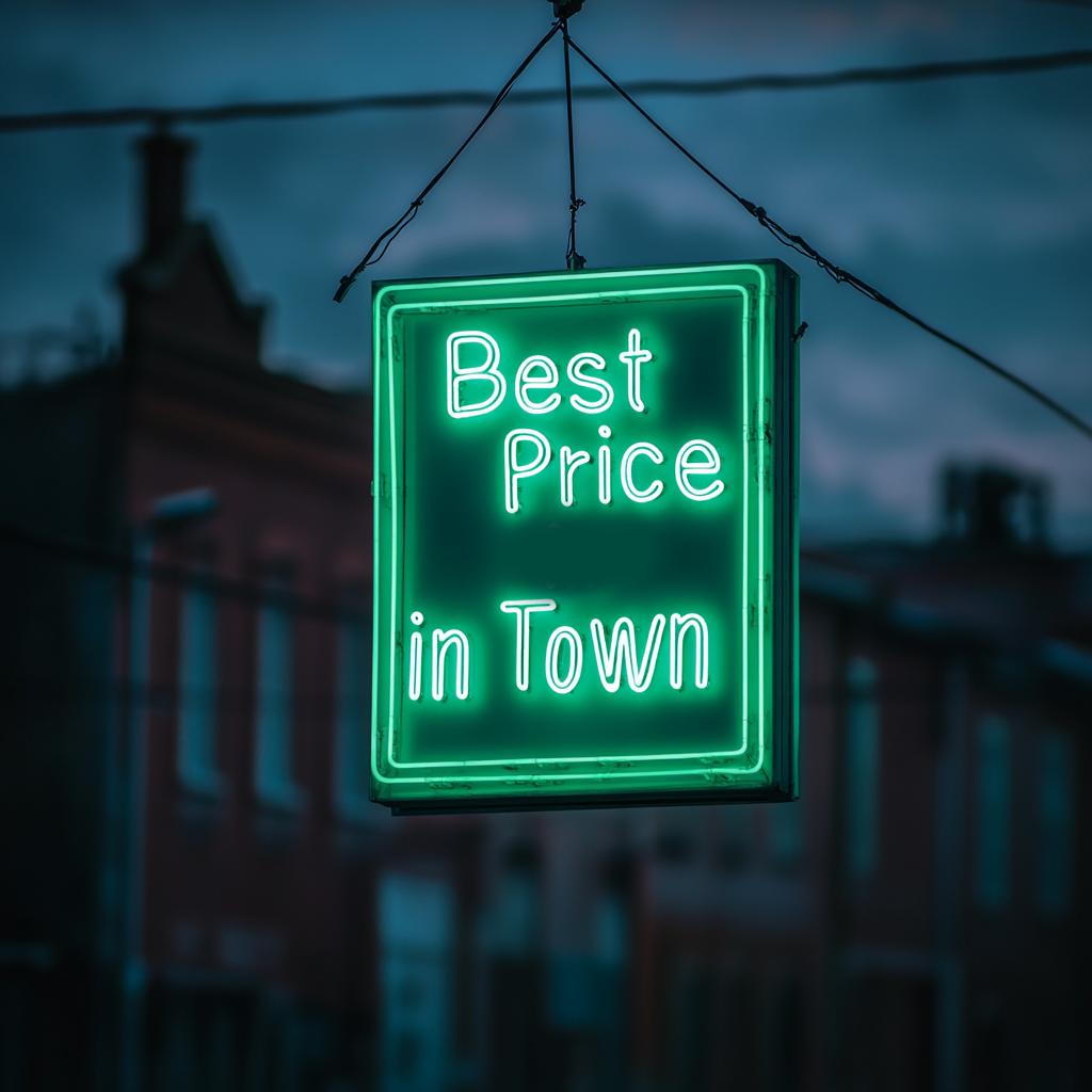 "Best Price in Town" - Green Neon Sign, 18 Inches