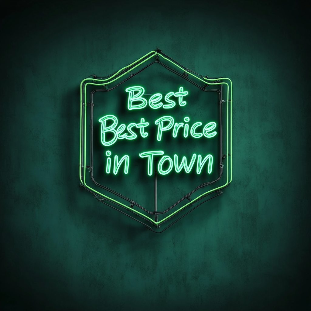 "Best Price in Town" - Green Neon Sign, 18 Inches