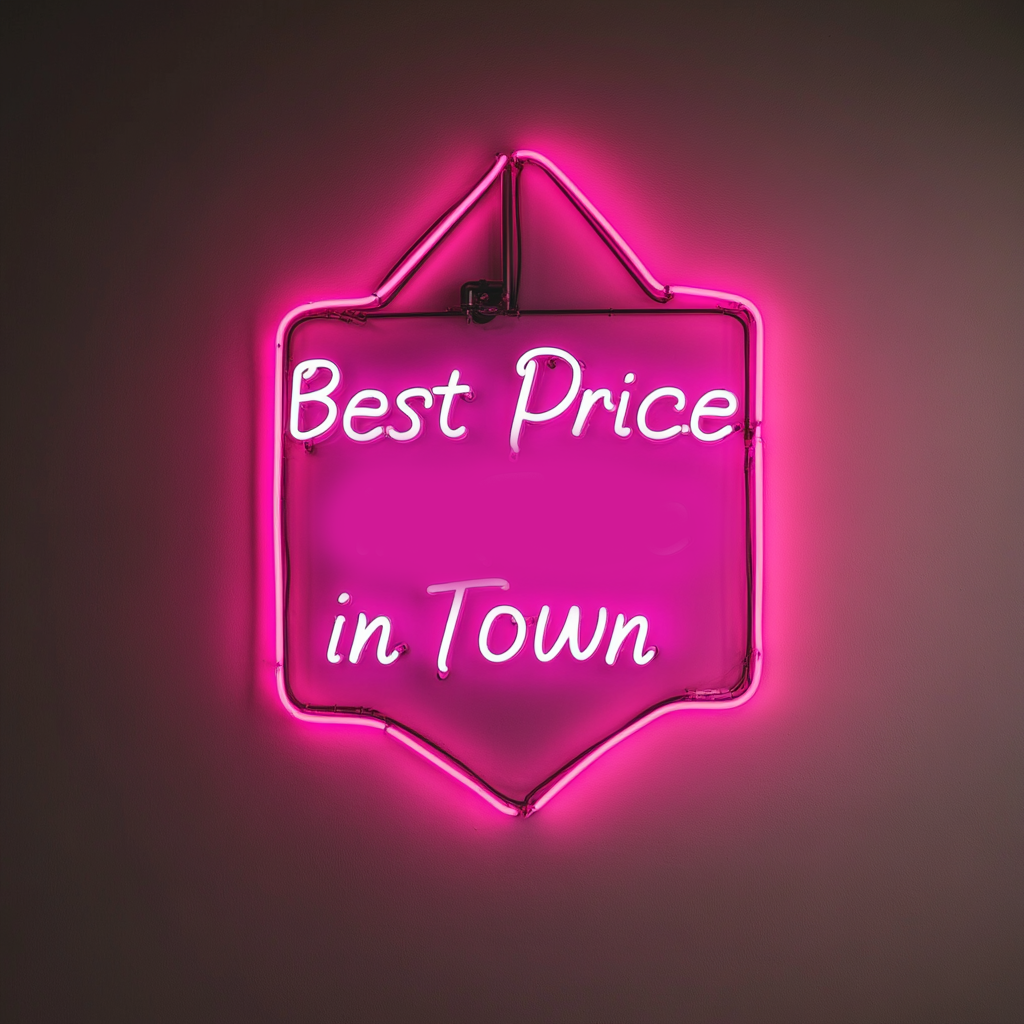 "Best Price in Town" - Pink Neon Sign, 18 Inches