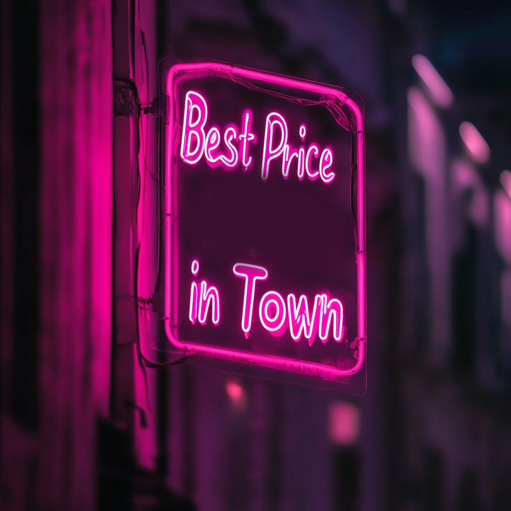 "Best Price in Town" - Pink Neon Sign, 18 Inches
