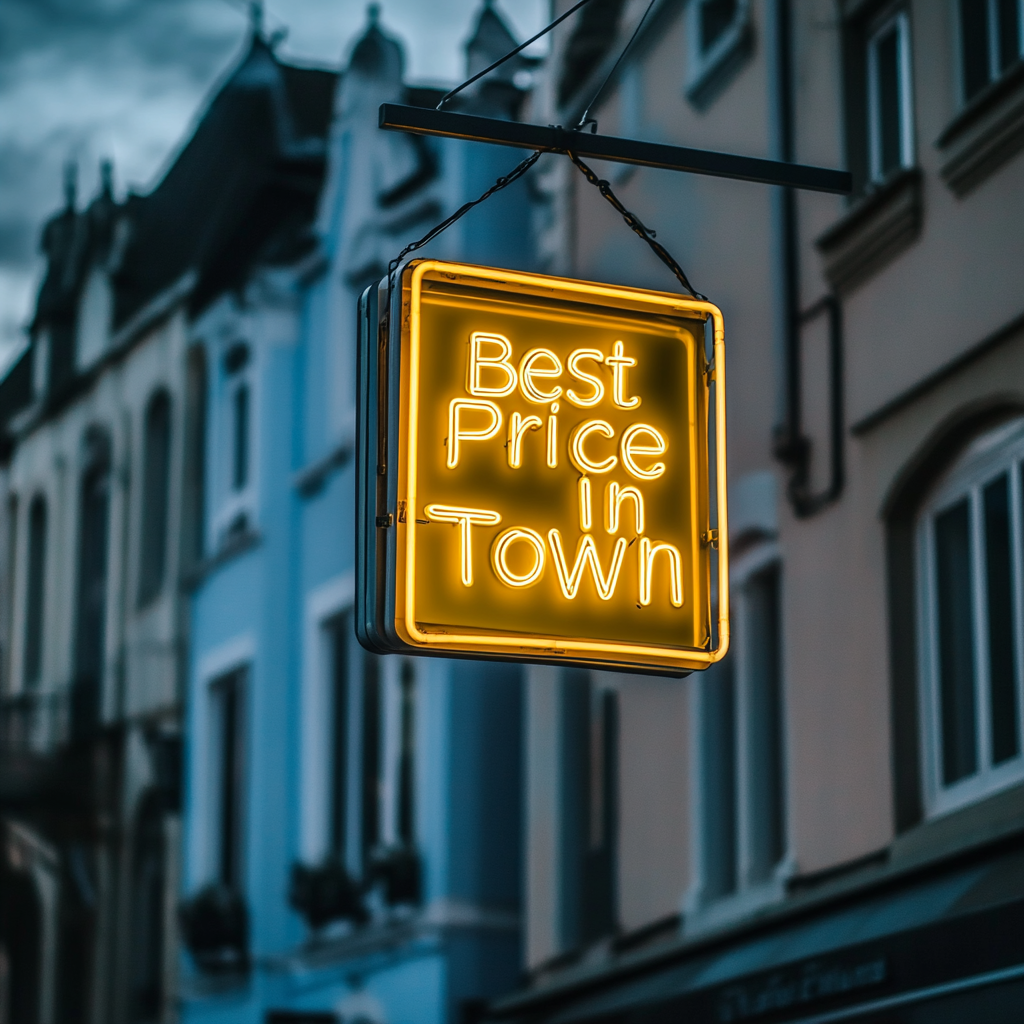 "Best Price in Town" - Yellow Neon Sign, 18 Inches