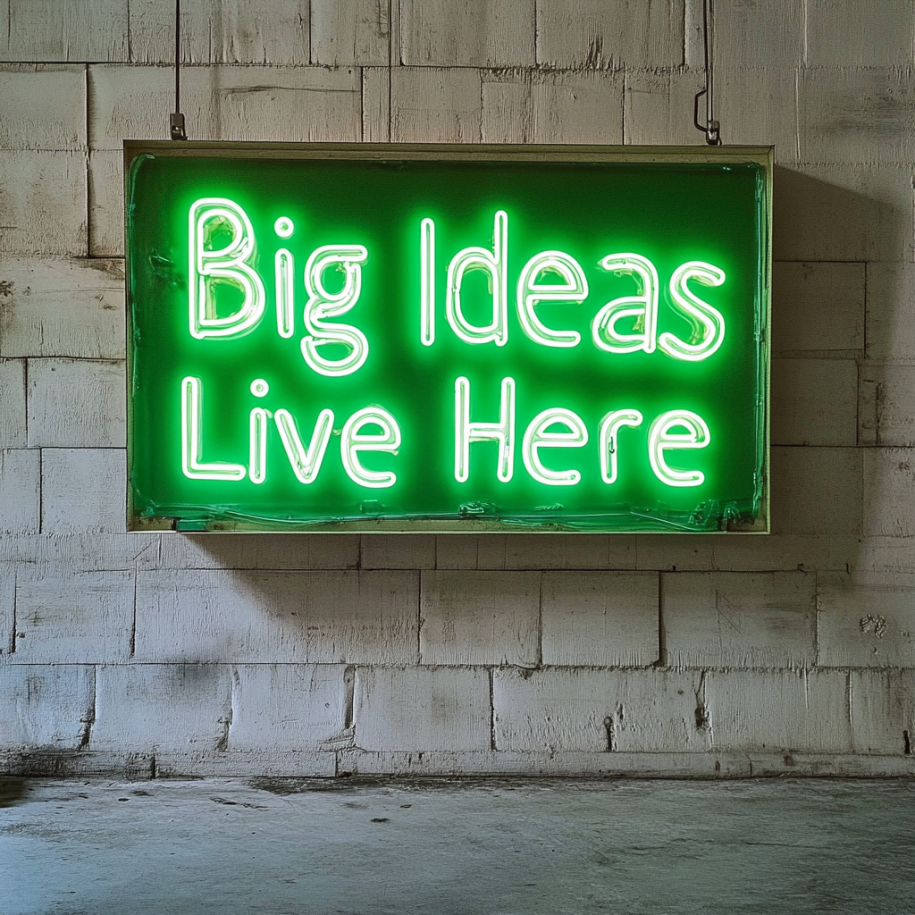 "Big Ideas Live Here" - Green Neon Sign, 18 Inches