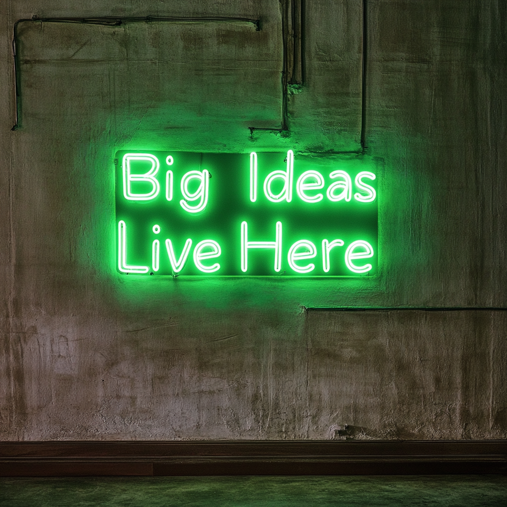 "Big Ideas Live Here" - Green Neon Sign, 18 Inches