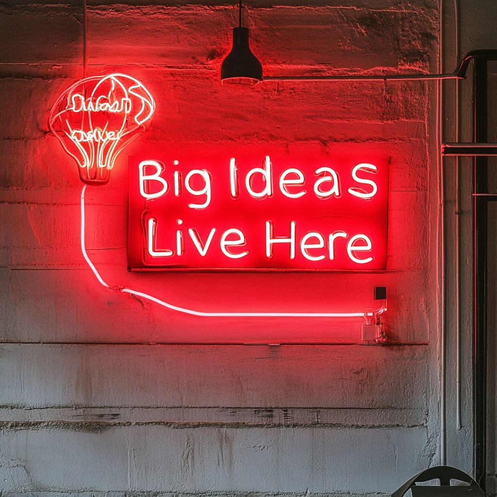 "Big Ideas Live Here" - Red Neon Sign, 24 Inches