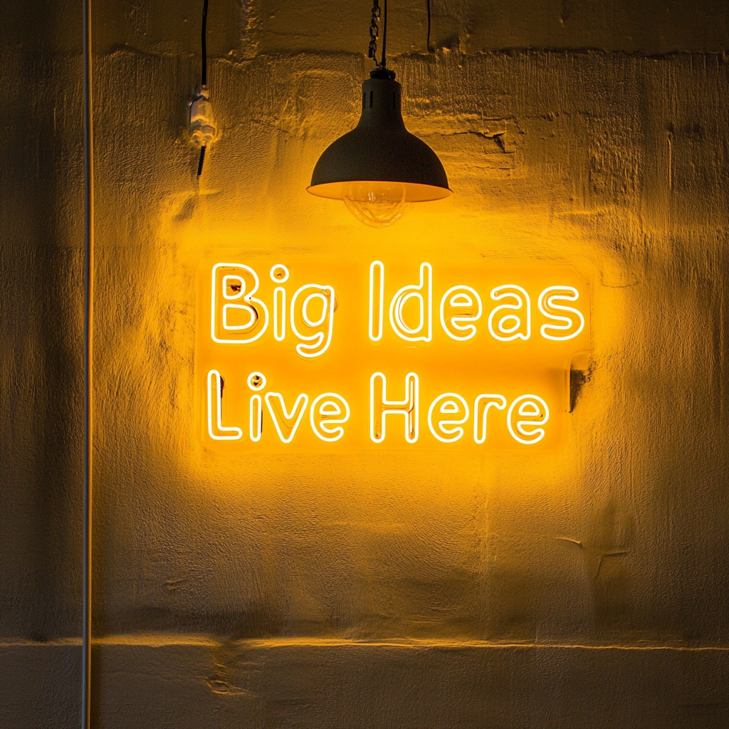 "Big Ideas Live Here" - Yellow Neon Sign, 18 Inches