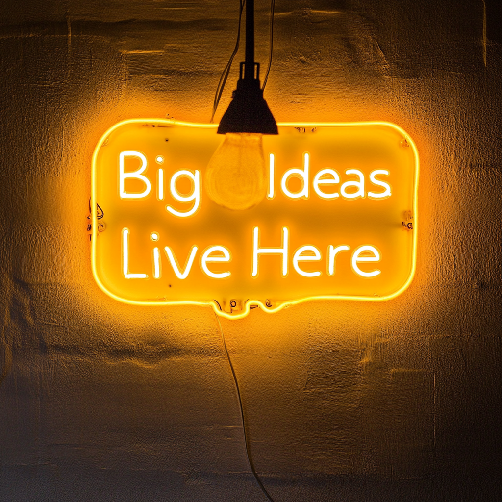 "Big Ideas Live Here" - Yellow Neon Sign, 18 Inches