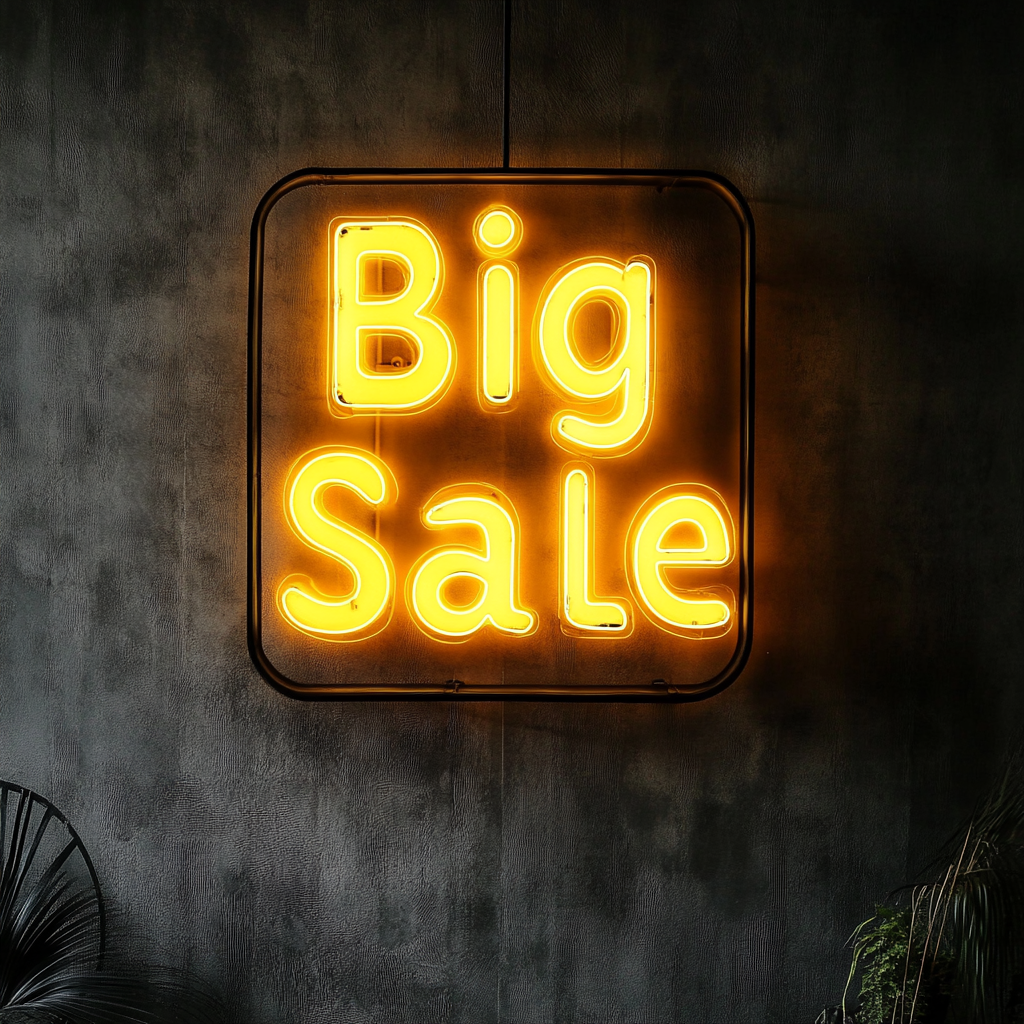 "Big Sale" - Yellow Neon Sign, 24 Inches