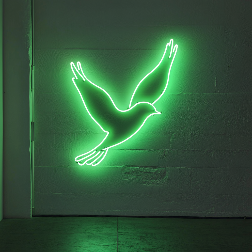 Bird in Flight - Green Neon Sign, 18 Inches