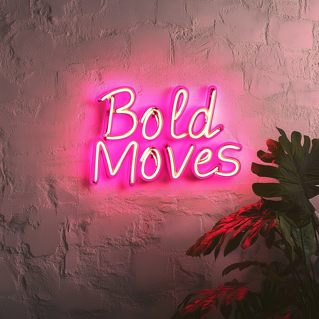 "Bold Moves" - Pink Neon Sign, 18 Inches