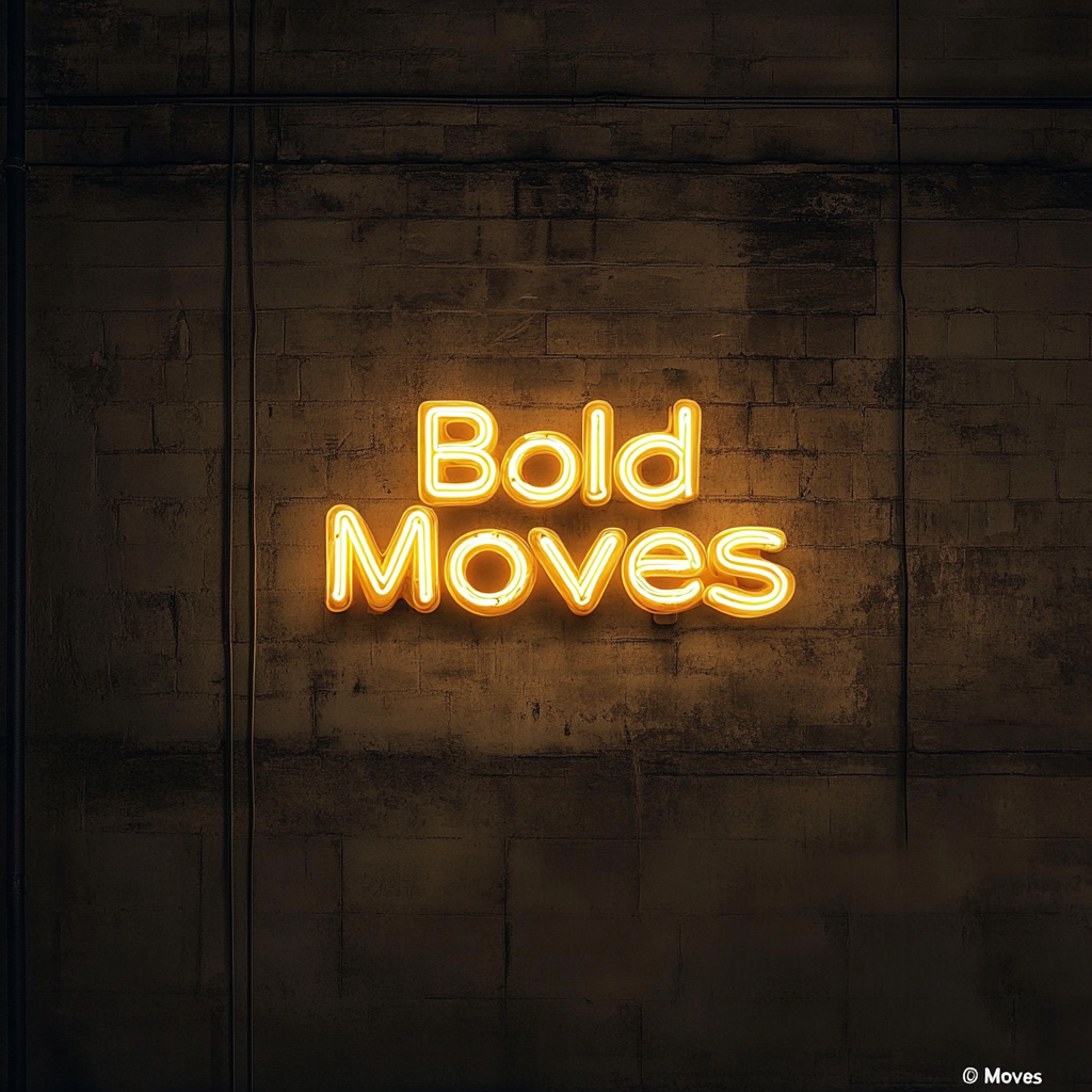 "Bold Moves" - Yellow Neon Sign, 18 Inches