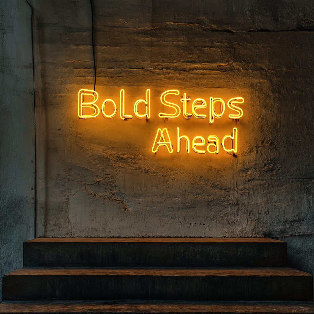 "Bold Steps Ahead" - Yellow Neon Sign, 24 Inches