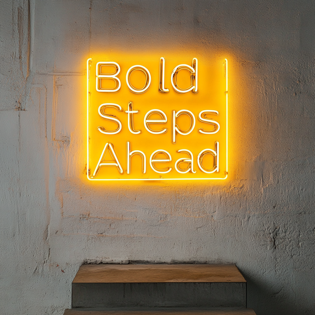 "Bold Steps Ahead" - Yellow Neon Sign, 24 Inches