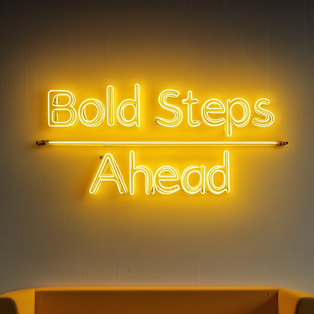 "Bold Steps Ahead" - Yellow Neon Sign, 24 Inches