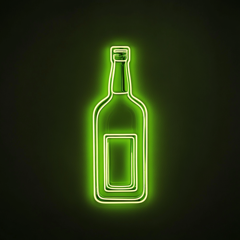 Bottle of Whiskey with Glass - Green Neon Sign, 24 Inches