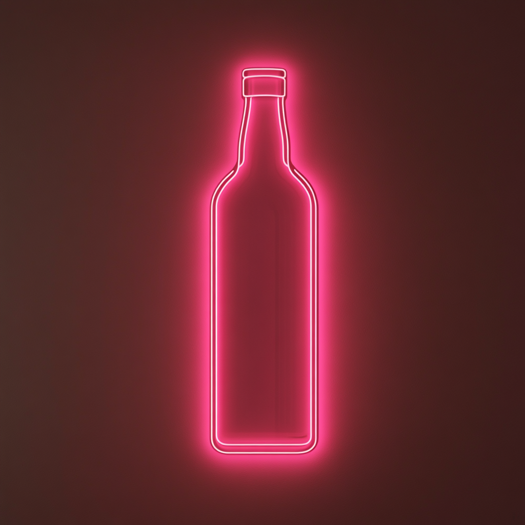 Bottle of Whiskey with Glass - Pink Neon Sign, 24 Inches