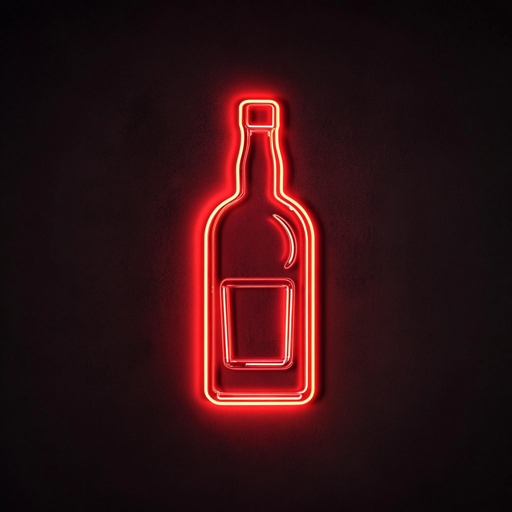 Bottle of Whiskey with Glass - Red Neon Sign, 24 Inches