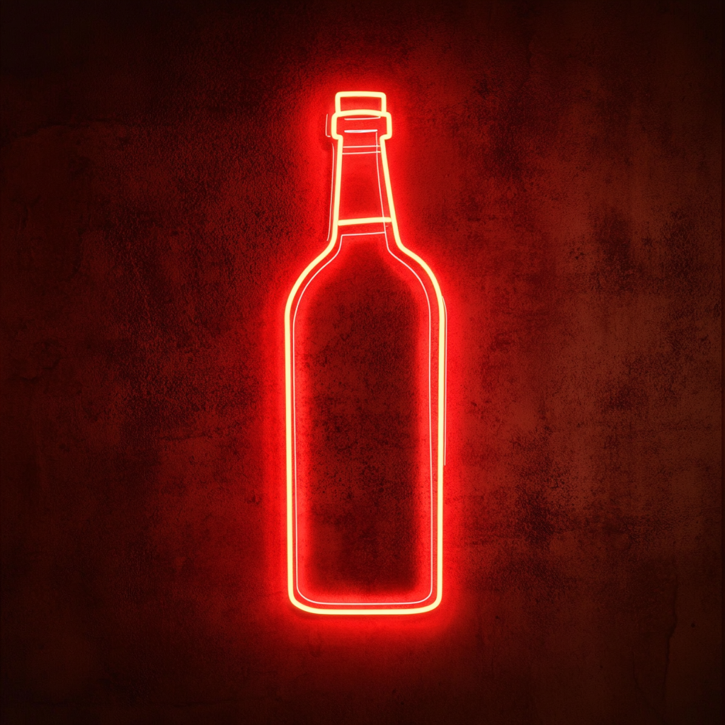 Bottle of Whiskey with Glass - Red Neon Sign, 24 Inches