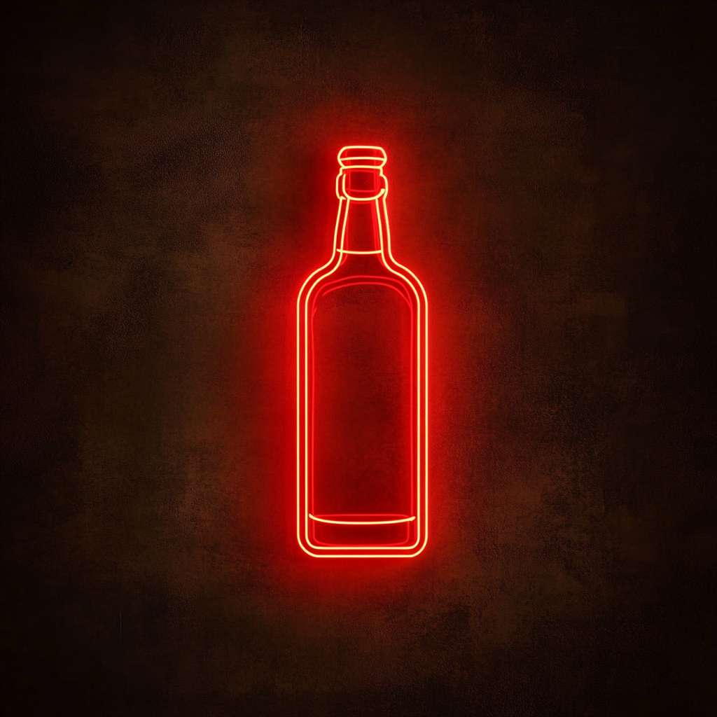 Bottle of Whiskey with Glass - Red Neon Sign, 24 Inches