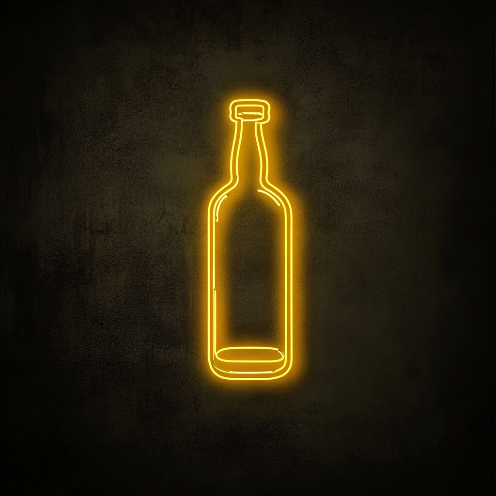 Bottle of Whiskey with Glass - Yellow Neon Sign, 24 Inches
