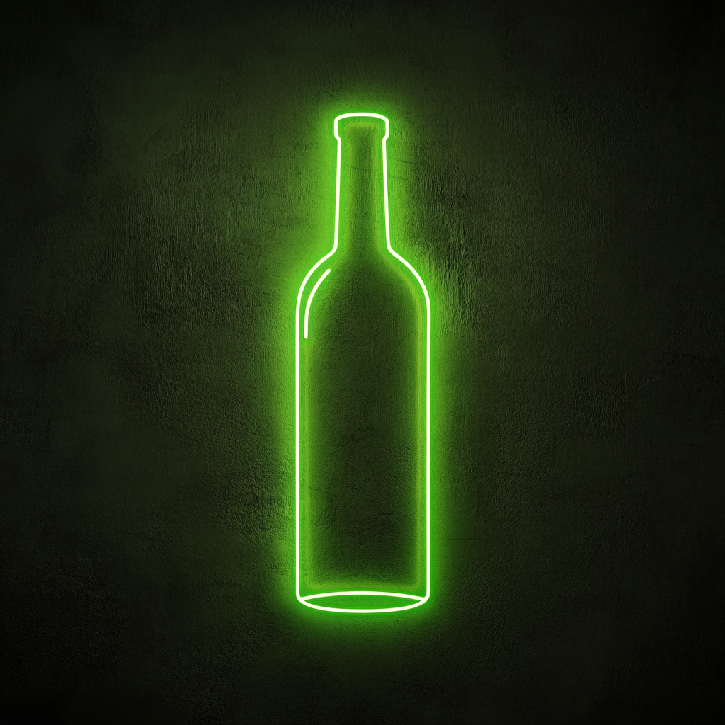 Bottle of Wine - Green Neon Sign, 18 Inches