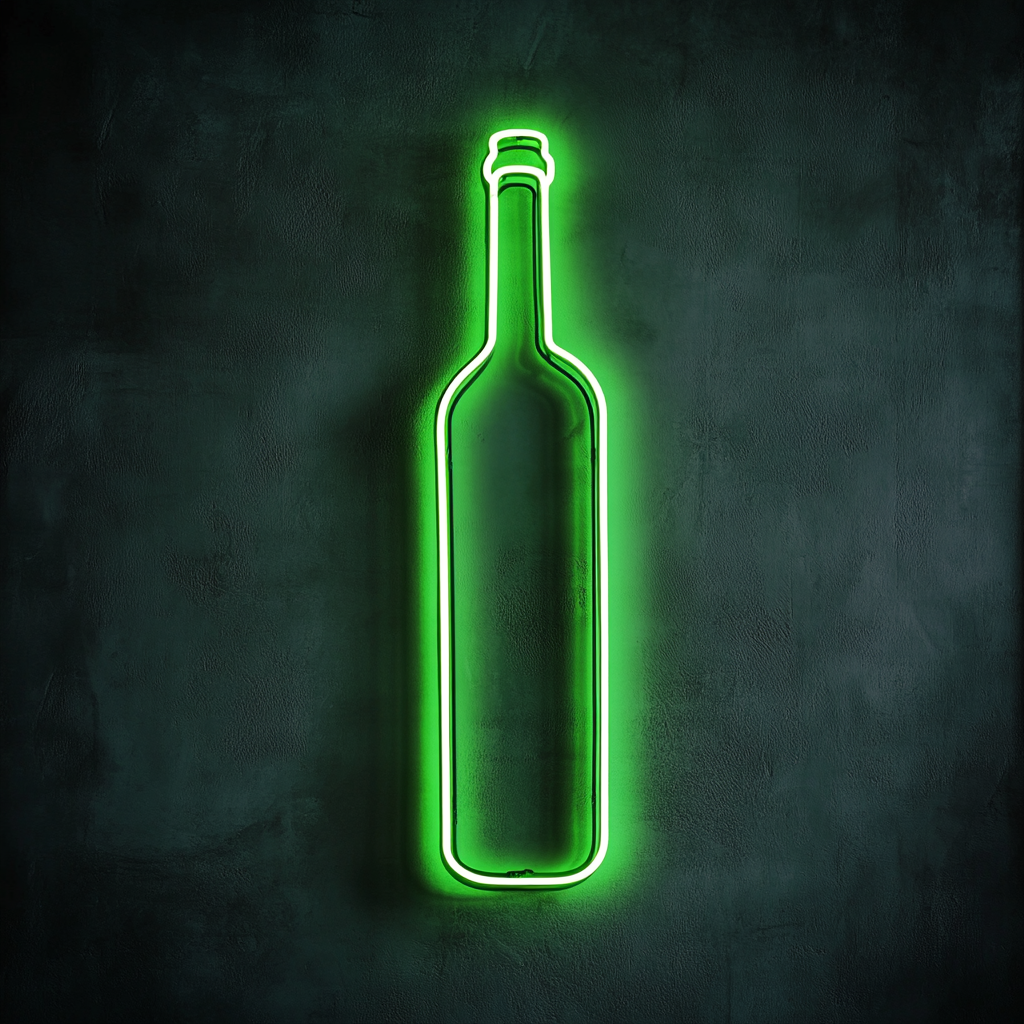 Bottle of Wine - Green Neon Sign, 18 Inches