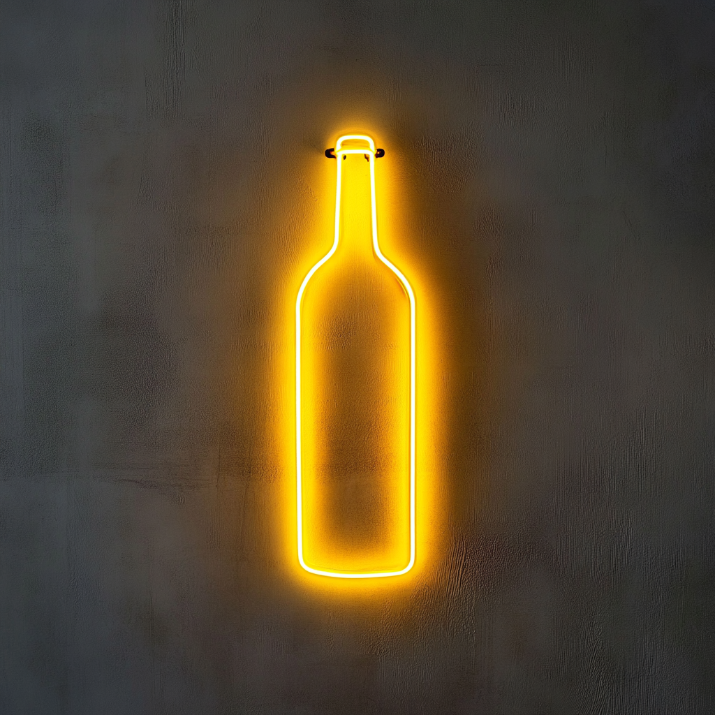 Bottle of Wine - Yellow Neon Sign, 18 Inches