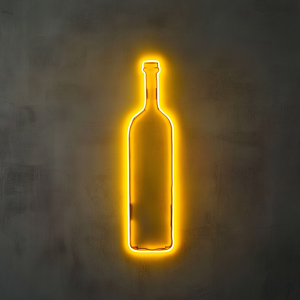 Bottle of Wine - Yellow Neon Sign, 18 Inches