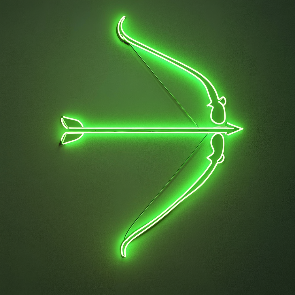 Bow and Arrow - Green Neon Sign, 18 Inches