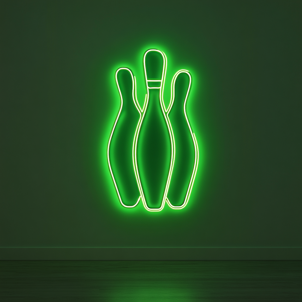 Bowling Pins - Green Neon Sign, 18 Inches