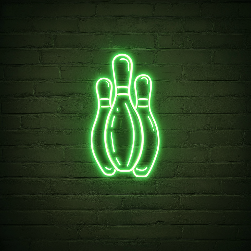 Bowling Pins - Green Neon Sign, 18 Inches