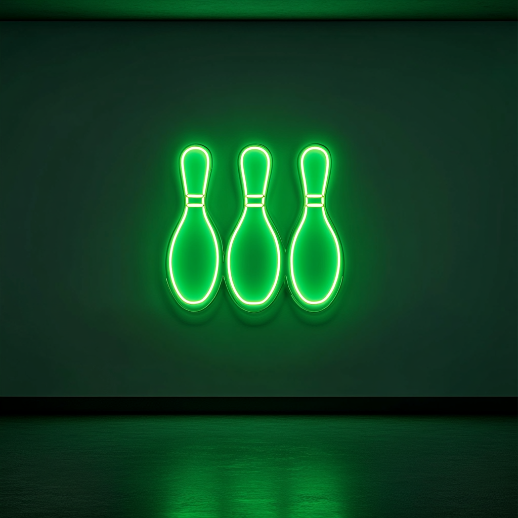 Bowling Pins - Green Neon Sign, 18 Inches