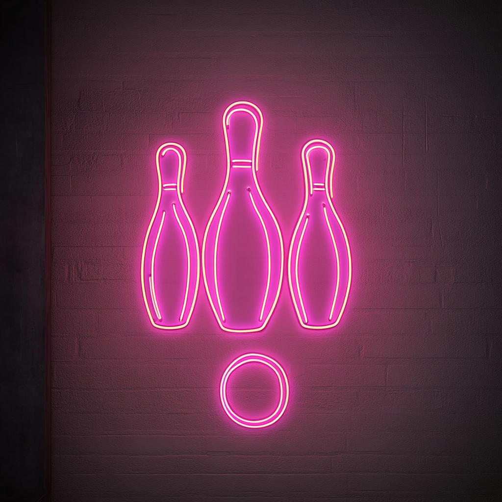 Bowling Pins - Pink Neon Sign, 18 Inches