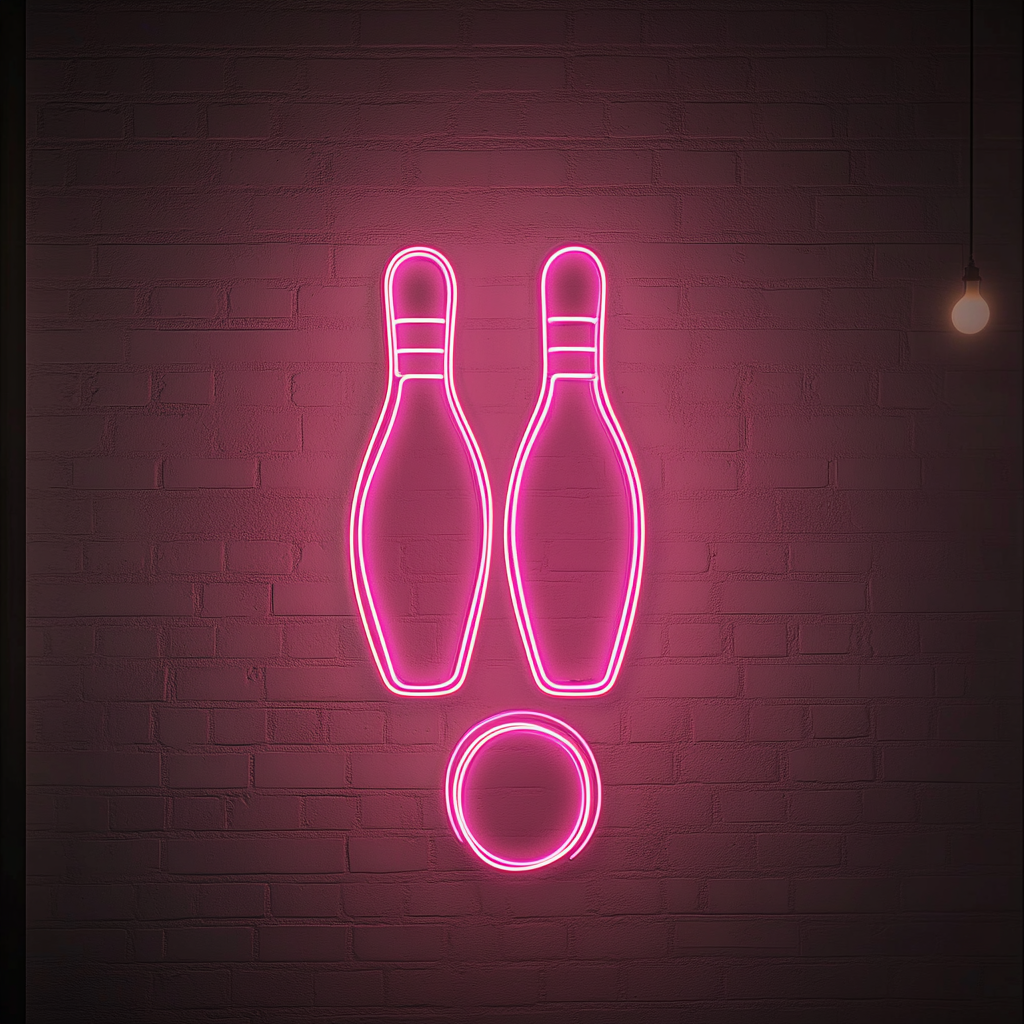 Bowling Pins - Pink Neon Sign, 18 Inches