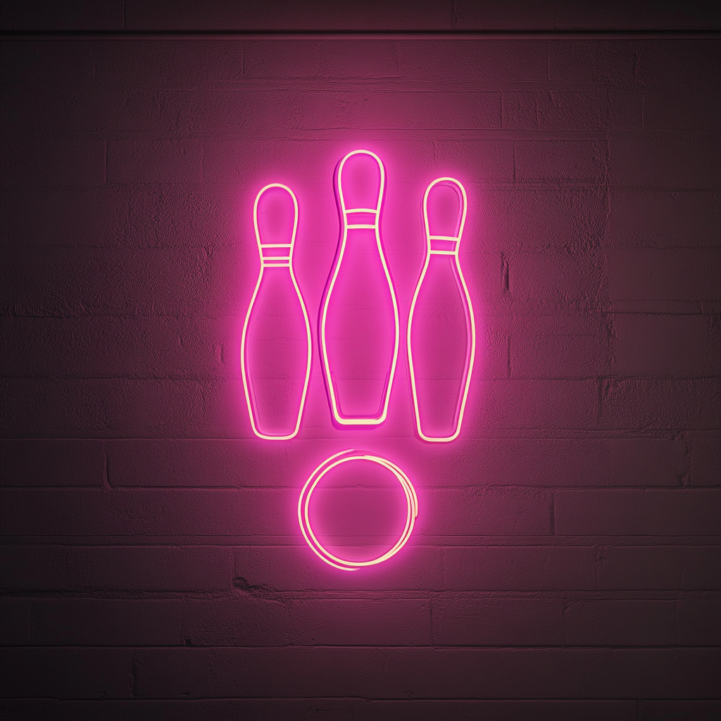 Bowling Pins - Pink Neon Sign, 18 Inches