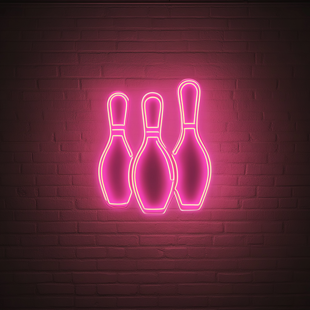 Bowling Pins - Pink Neon Sign, 18 Inches