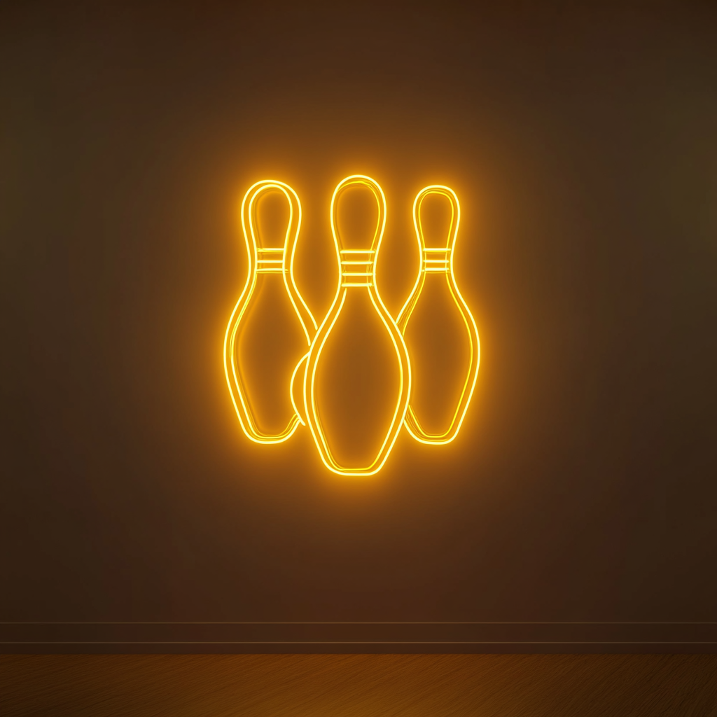 Bowling Pins - Yellow Neon Sign, 18 Inches