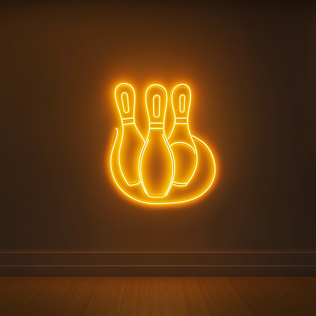 Bowling Pins - Yellow Neon Sign, 18 Inches