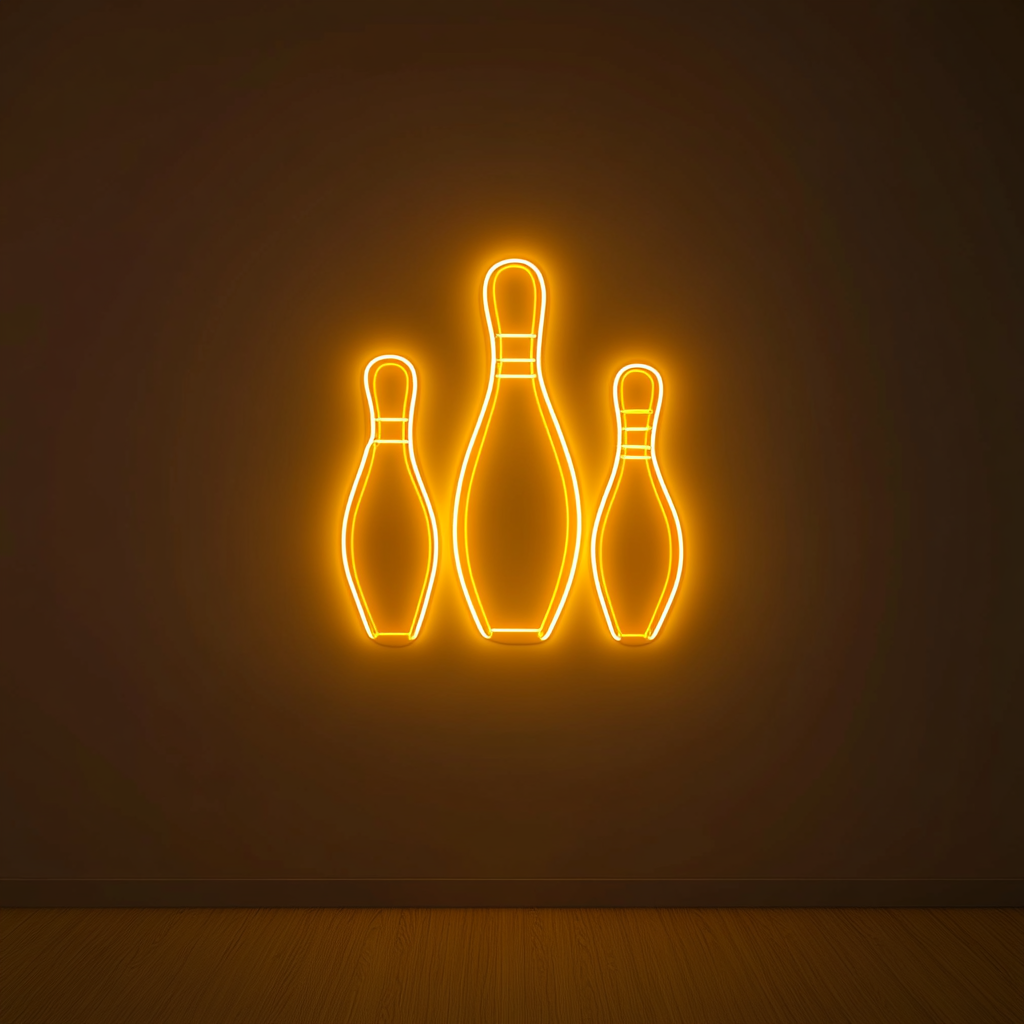 Bowling Pins - Yellow Neon Sign, 18 Inches