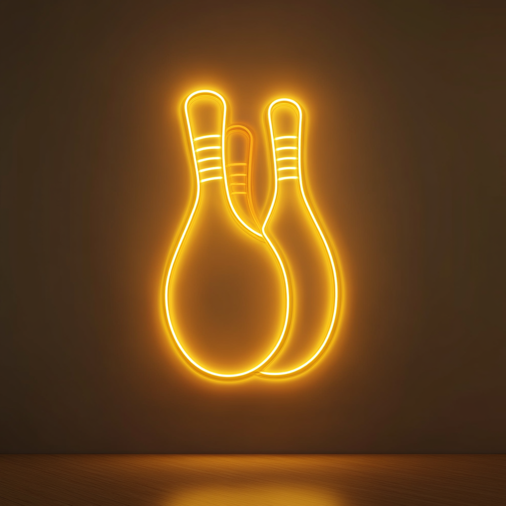 Bowling Pins - Yellow Neon Sign, 18 Inches