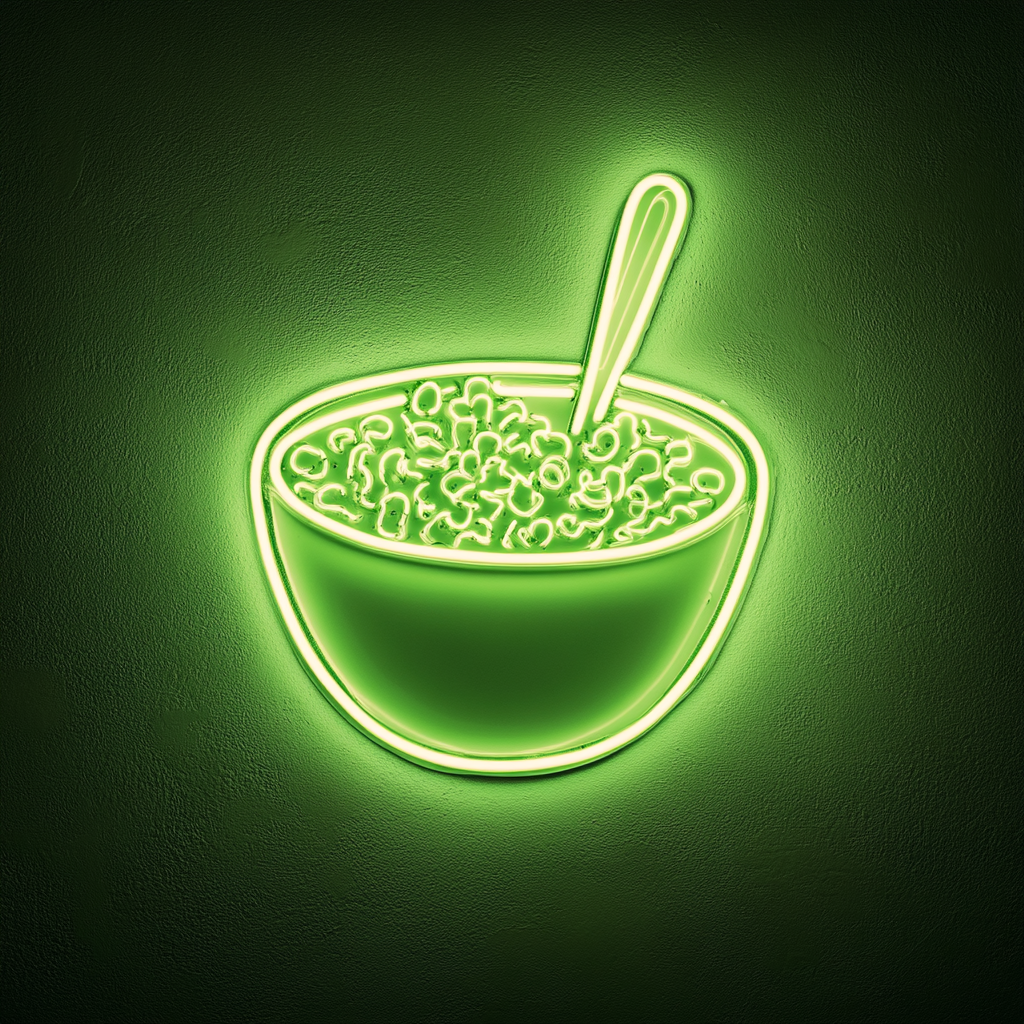 Bowl of Cereal with Spoon - Green Neon Sign, 18 Inches