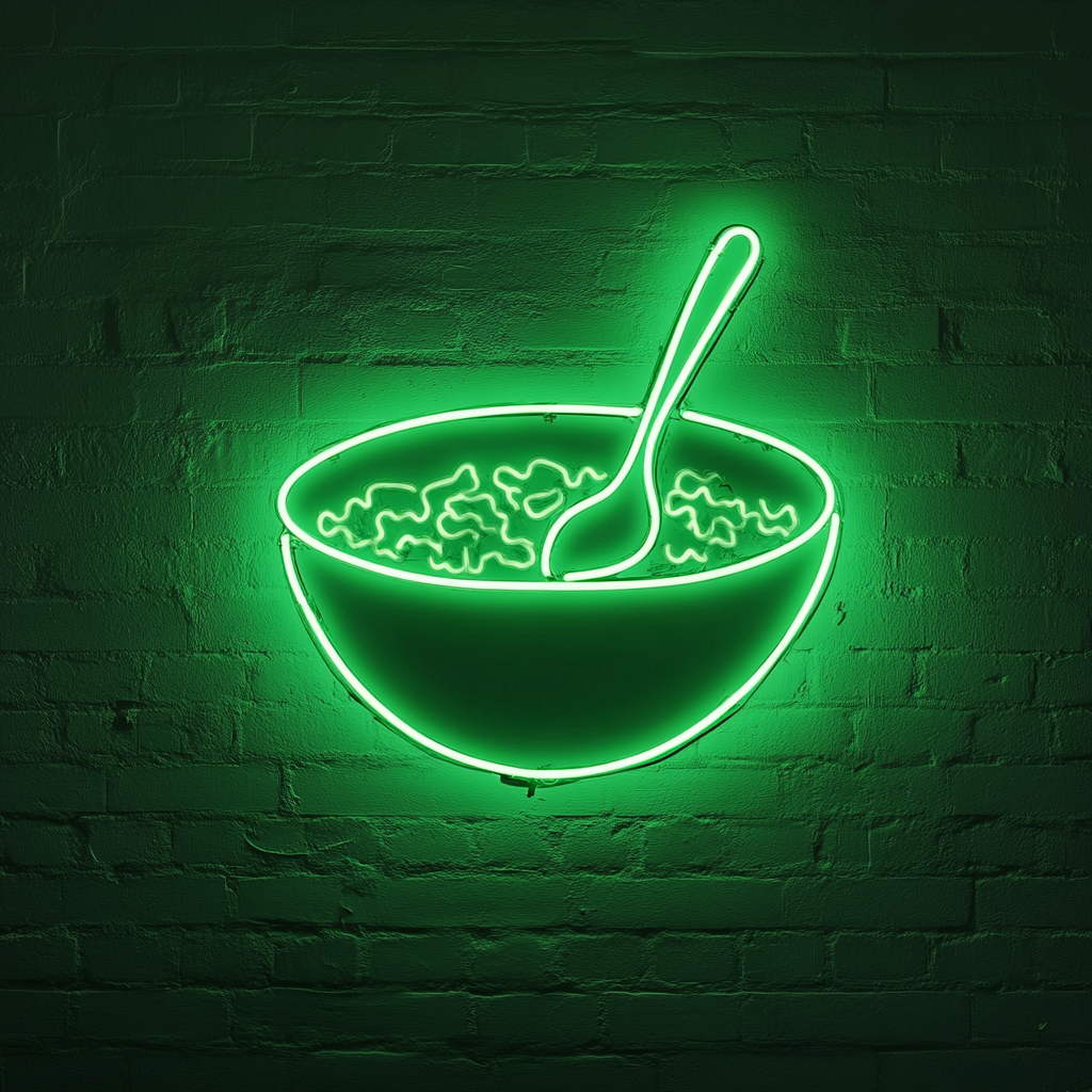 Bowl of Cereal with Spoon - Green Neon Sign, 18 Inches