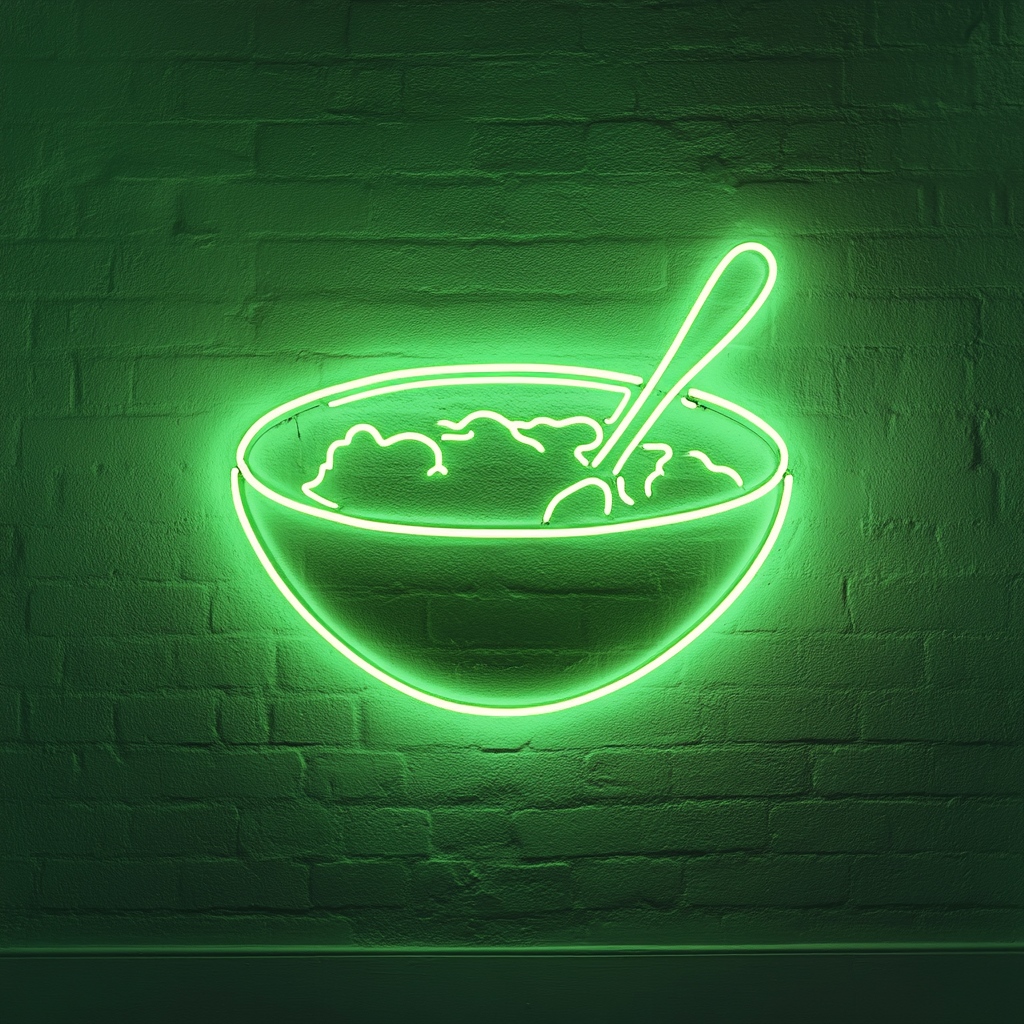 Bowl of Cereal with Spoon - Green Neon Sign, 24 Inches