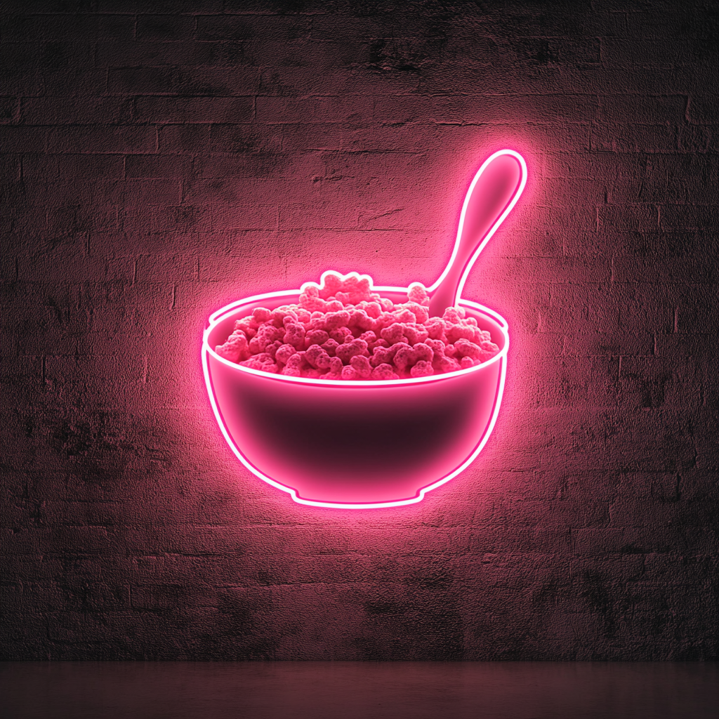 Bowl of Cereal with Spoon - Pink Neon Sign, 18 Inches