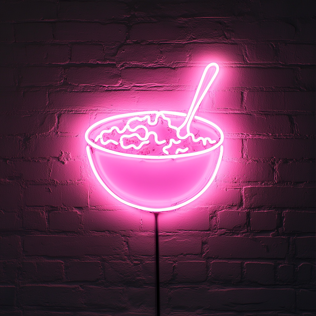 Bowl of Cereal with Spoon - Pink Neon Sign, 24 Inches