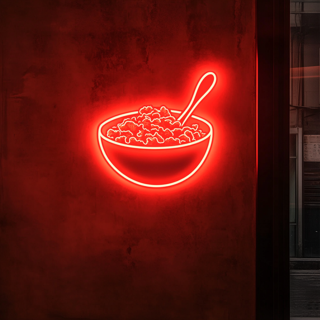 Bowl of Cereal with Spoon - Red Neon Sign, 18 Inches