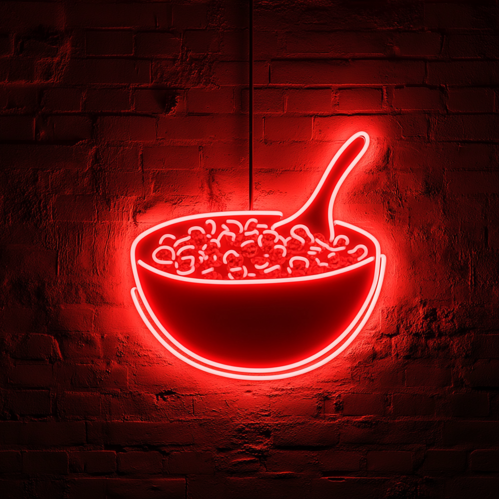 Bowl of Cereal with Spoon - Red Neon Sign, 18 Inches