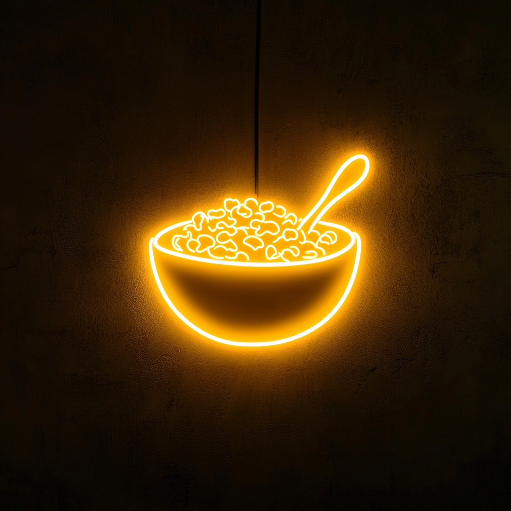 Bowl of Cereal with Spoon - Yellow Neon Sign, 18 Inches